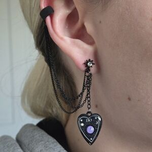 Black Heart Dangle Earrings with Purple Accent